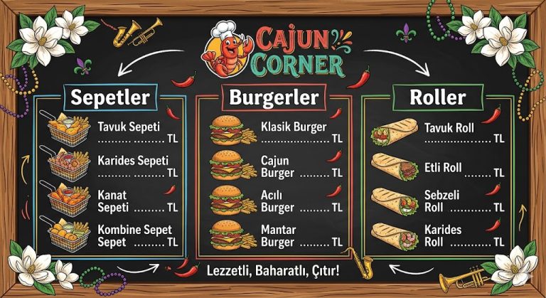 2026 Cajun Corner Menü Fiyat Listesi: Sepet, Burger ve Roll Fiyatları