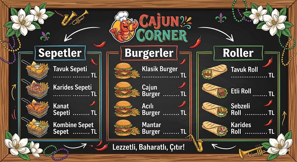 2026 Cajun Corner Menü Fiyat Listesi: Sepet, Burger ve Roll Fiyatları