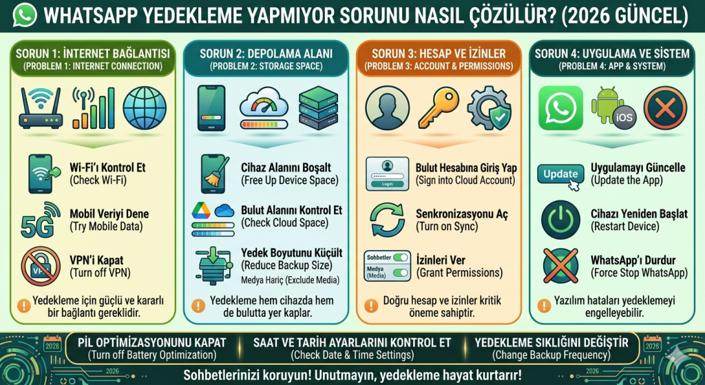 WhatsApp Yedekleme Yapmıyor Sorunu Nasıl Çözülür? 2026