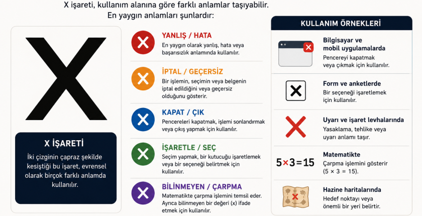 X işareti neyi temsil eder?