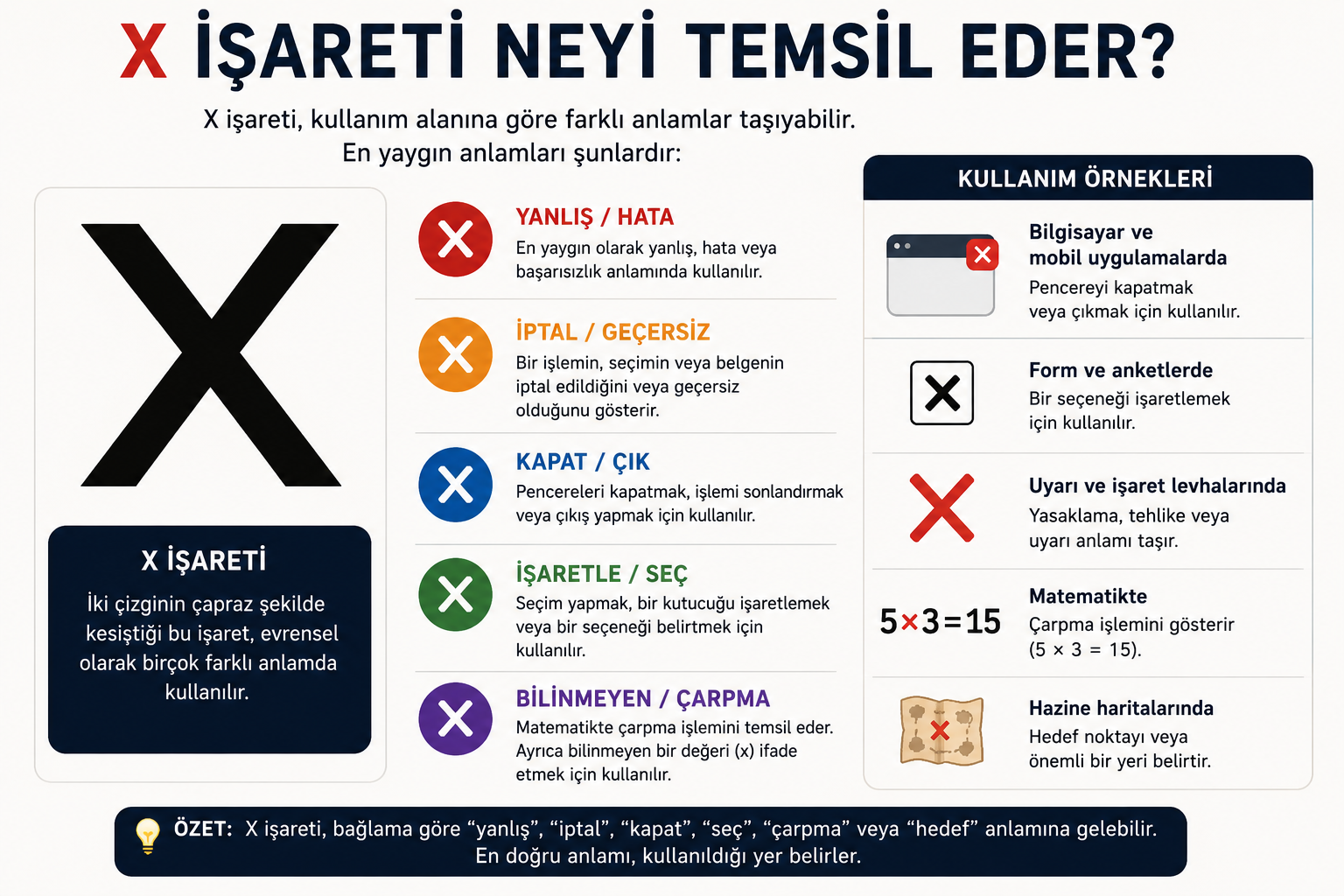 X işareti neyi temsil eder?